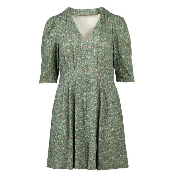 Hutch Anthropologie Dress Women OX Green Floral V Neck Puff Sleeve Fit And Flare - Picture 1 of 11